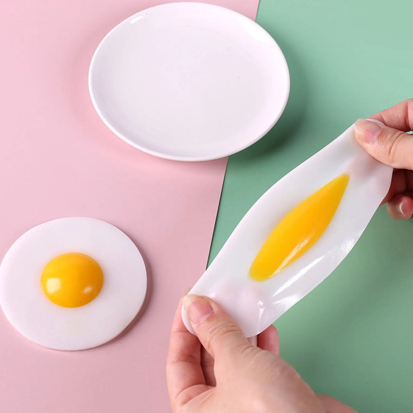 New Sticky TPR Rubber Eggs Squeeze Kitchen Food Toy Pretend Play Cooking Fried Egg Omelette Gags Joke Kids Relieve Stress Toys - Square Deal Me
