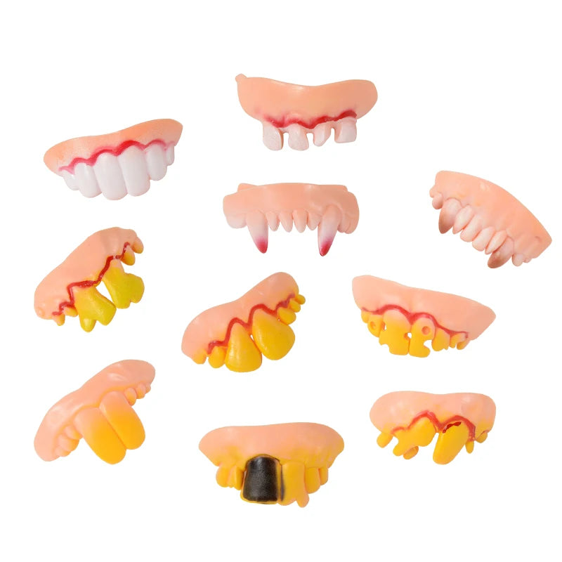 10pcs Funny Rubber False Tooth Dentures Fangs Rotten Fake Tooth Simulation Teeth Prank Toys Halloween Costume Cosplay Party Prop