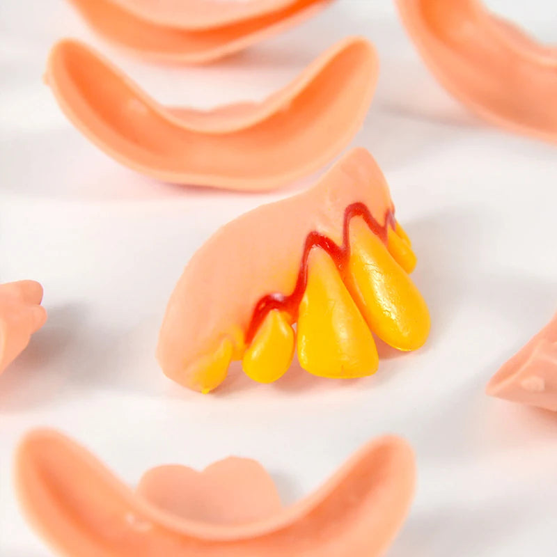 10pcs Funny Rubber False Tooth Dentures Fangs Rotten Fake Tooth Simulation Teeth Prank Toys Halloween Costume Cosplay Party Prop