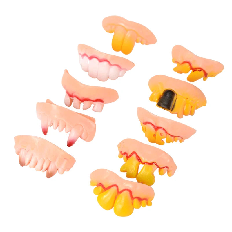 10pcs Funny Rubber False Tooth Dentures Fangs Rotten Fake Tooth Simulation Teeth Prank Toys Halloween Costume Cosplay Party Prop