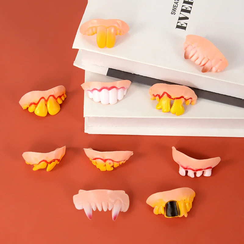 10pcs Funny Rubber False Tooth Dentures Fangs Rotten Fake Tooth Simulation Teeth Prank Toys Halloween Costume Cosplay Party Prop