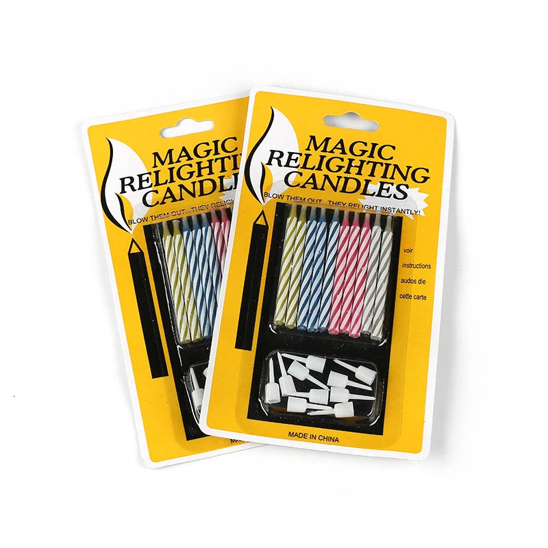 10Pcs Magic Relighting Birthday Candles Novelty Trick Candles For Birthday Party Fool's Day Christmas Celebration Prank Candles - Square Deal Me