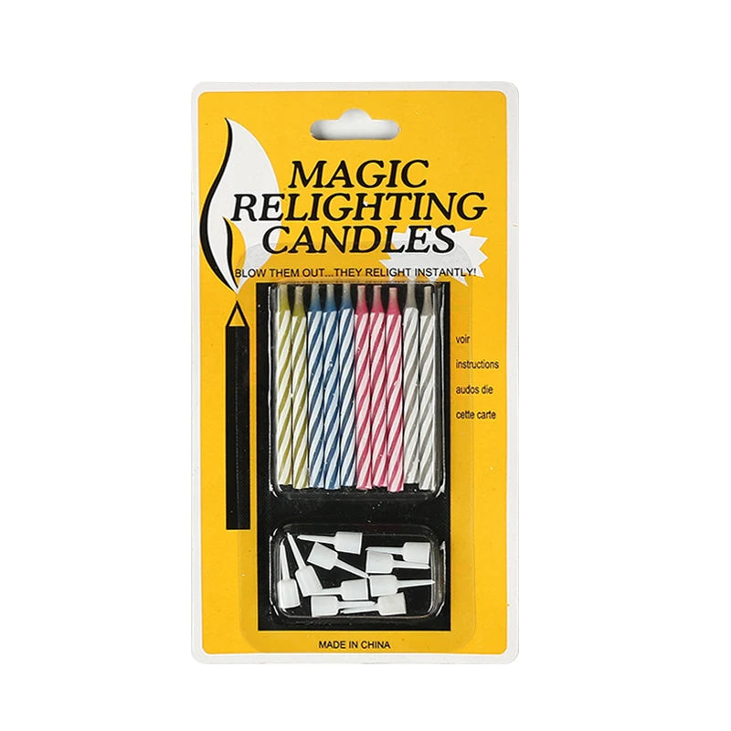 10Pcs Magic Relighting Birthday Candles Novelty Trick Candles For Birthday Party Fool's Day Christmas Celebration Prank Candles - Square Deal Me