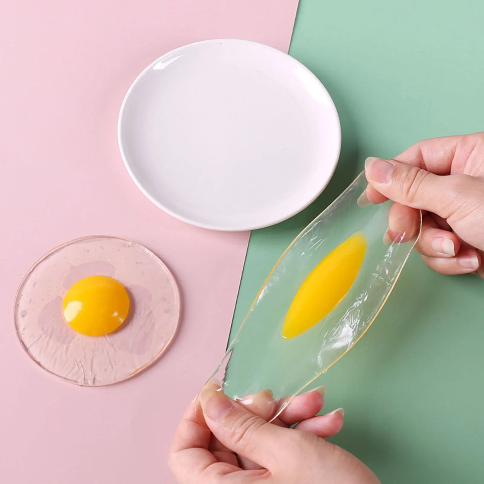 New Sticky TPR Rubber Eggs Squeeze Kitchen Food Toy Pretend Play Cooking Fried Egg Omelette Gags Joke Kids Relieve Stress Toys - Square Deal Me