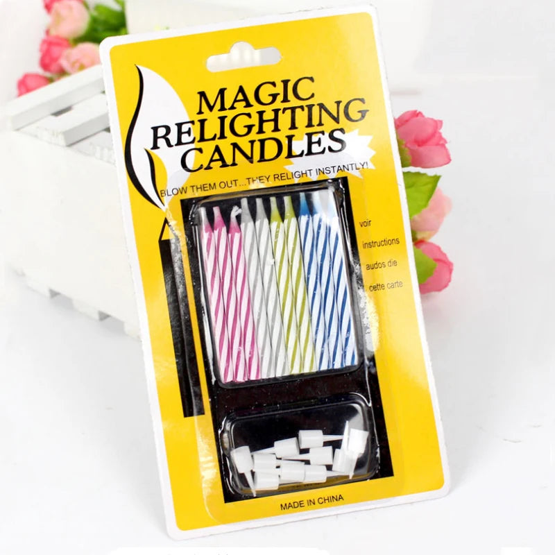 10Pcs Magic Relighting Birthday Candles Novelty Trick Candles For Birthday Party Fool's Day Christmas Celebration Prank Candles - Square Deal Me