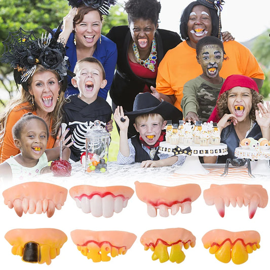 10pcs Funny Rubber False Tooth Dentures Fangs Rotten Fake Tooth Simulation Teeth Prank Toys Halloween Costume Cosplay Party Prop - Square Deal Me